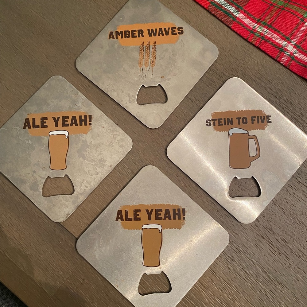3 for $15 Bundle Discount! Set of 4 Can Opener Metal Drink Coasters